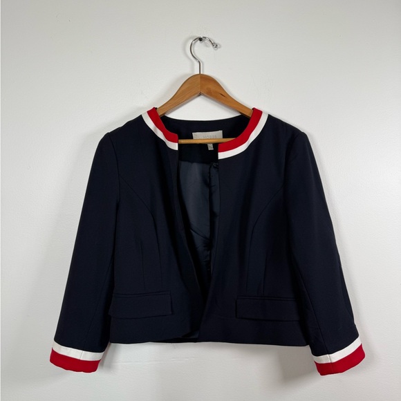 Hobbs London Annabel Cropped Jacket in Navy Red - Picture 2 of 6